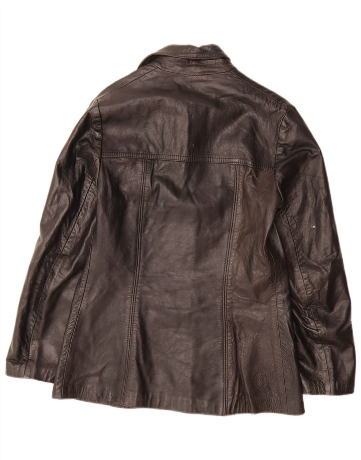 Giacca blazer in pelle vintage da donna a 3 bottoni IT 44 media nera