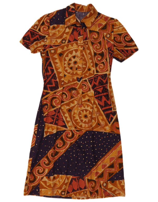 Abito a trapezio da donna vintage UK 14 Marrone medio geometrico