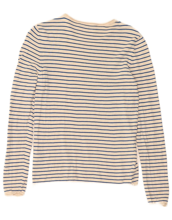 Zara Top da donna a maniche lunghe UK 14 Large Beige a righe in viscosa