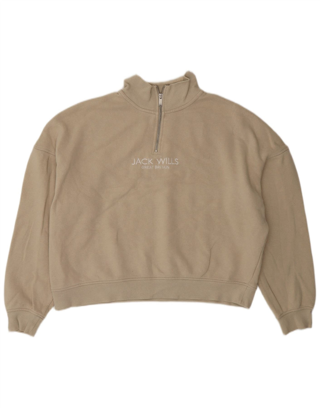 JACK WILLS Felpa oversize da donna con collo e zip, maglione UK 14 Large Beige