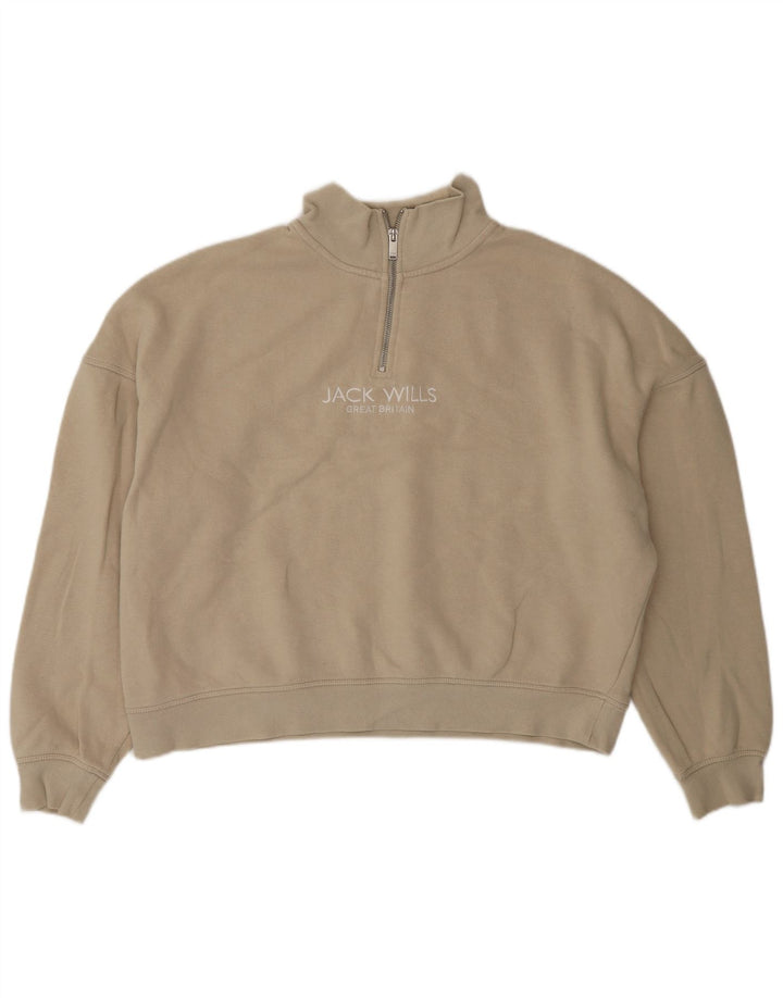 JACK WILLS Felpa oversize da donna con collo e zip, maglione UK 14 Large Beige
