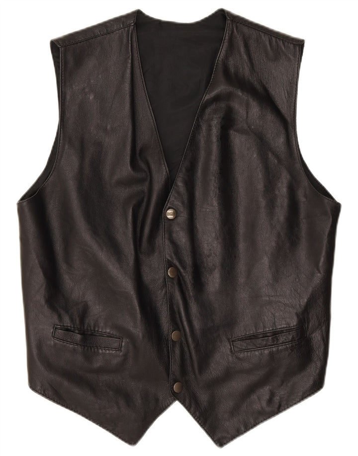 Gilet in pelle da uomo vintage medio nero