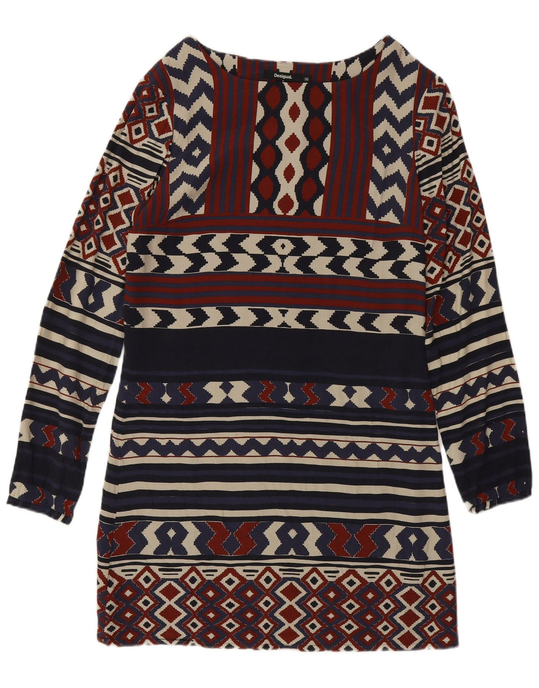 Desigual Abito tubino a maniche lunghe da donna EU 36 Piccolo blu navy geometrico