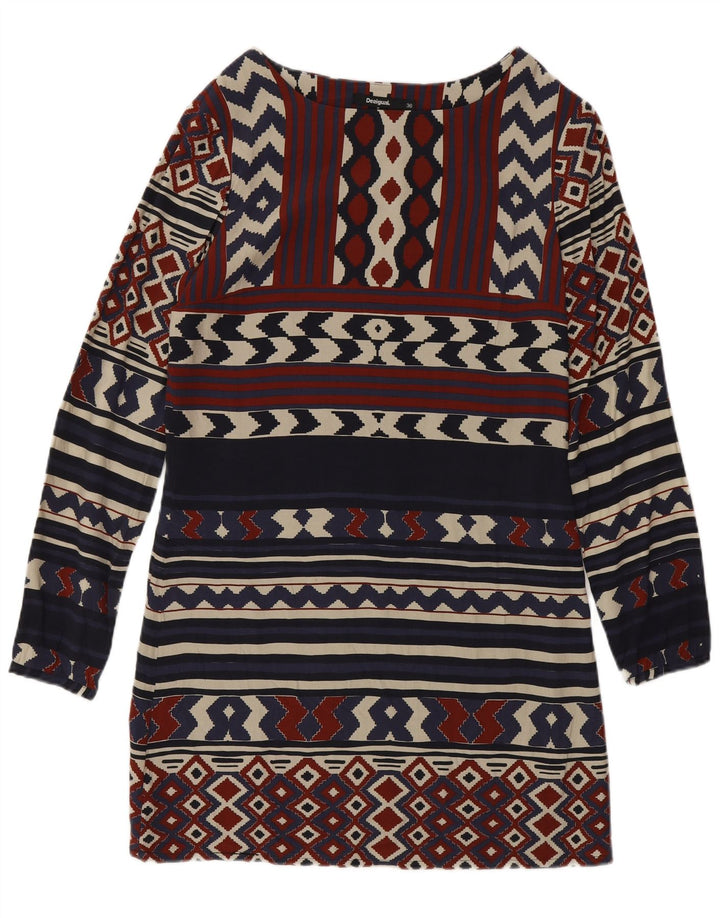 Desigual Abito tubino a maniche lunghe da donna EU 36 Piccolo blu navy geometrico