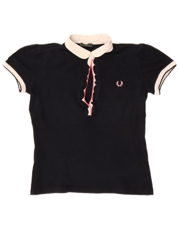 Polo da rugby corta da donna Fred Perry UK 12 medio in cotone blu navy