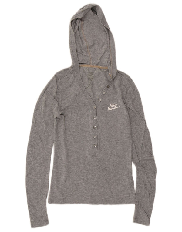 Maglia a maniche lunghe con cappuccio Nike da donna UK 8 Small in cotone chiazzato grigio