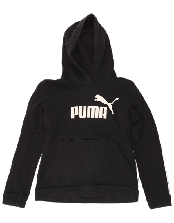 Puma Girls Graphic Hoodie Jumper 9-10 Years Small Black Cotton