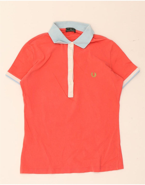 Polo da donna Fred Perry UK 14 grande in cotone color block rosso