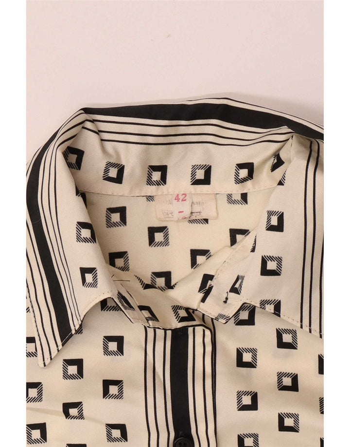 Camicia camicia vintage da donna IT 42 Poliestere geometrico bianco sporco medio