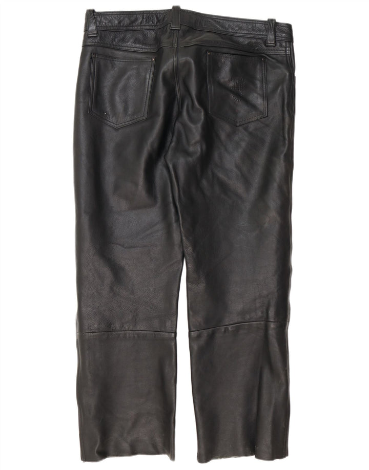 Pantaloni dritti in pelle vintage da uomo W40 L30 neri
