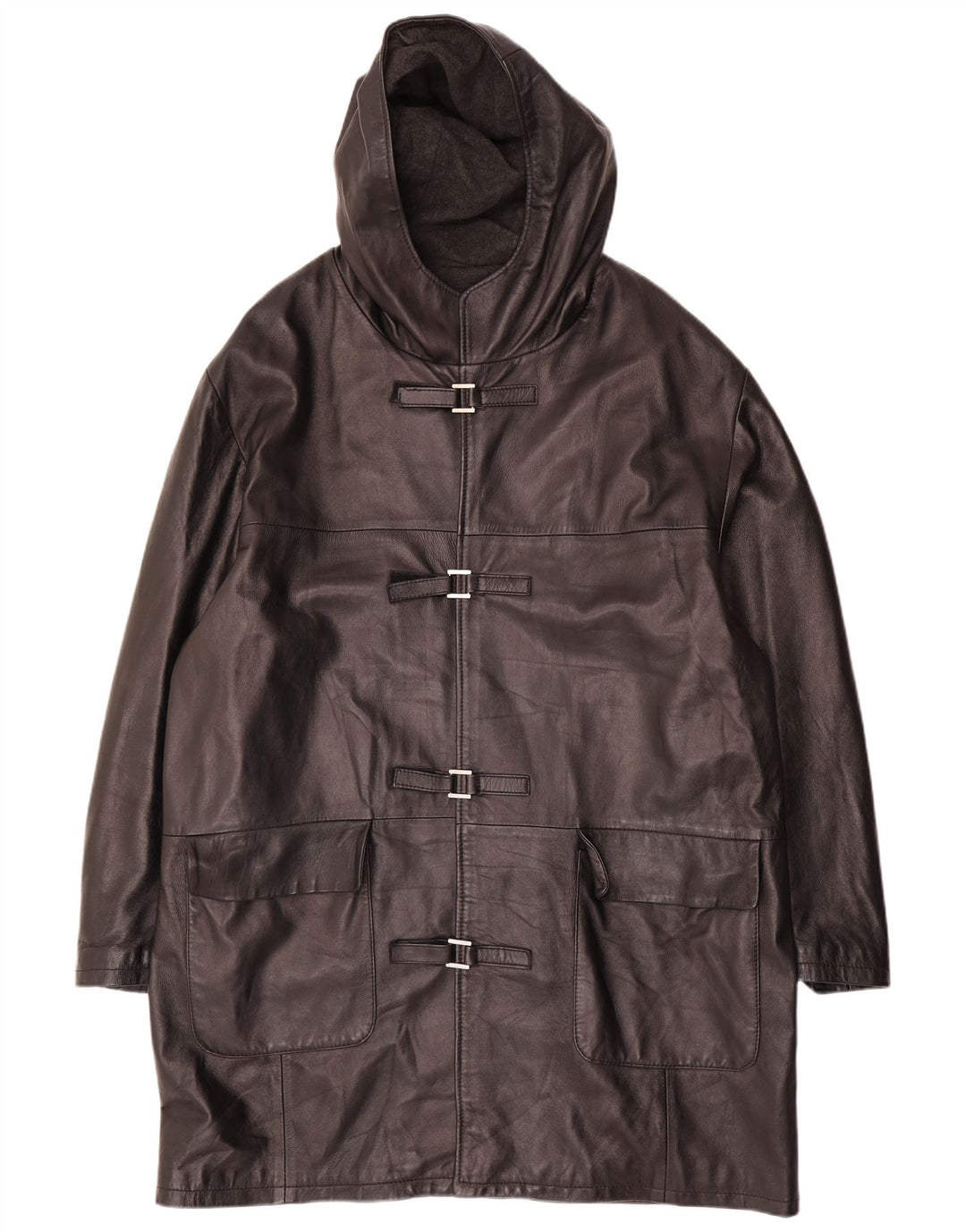 Montgomery da uomo vintage in pelle con cappuccio IT 54 2XL Pelle nera