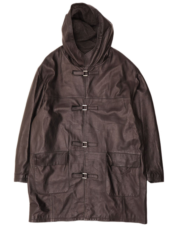 Montgomery da uomo vintage in pelle con cappuccio IT 54 2XL Pelle nera