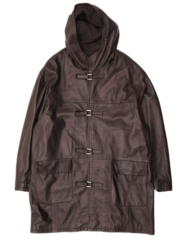 Montgomery da uomo vintage in pelle con cappuccio IT 54 2XL Pelle nera