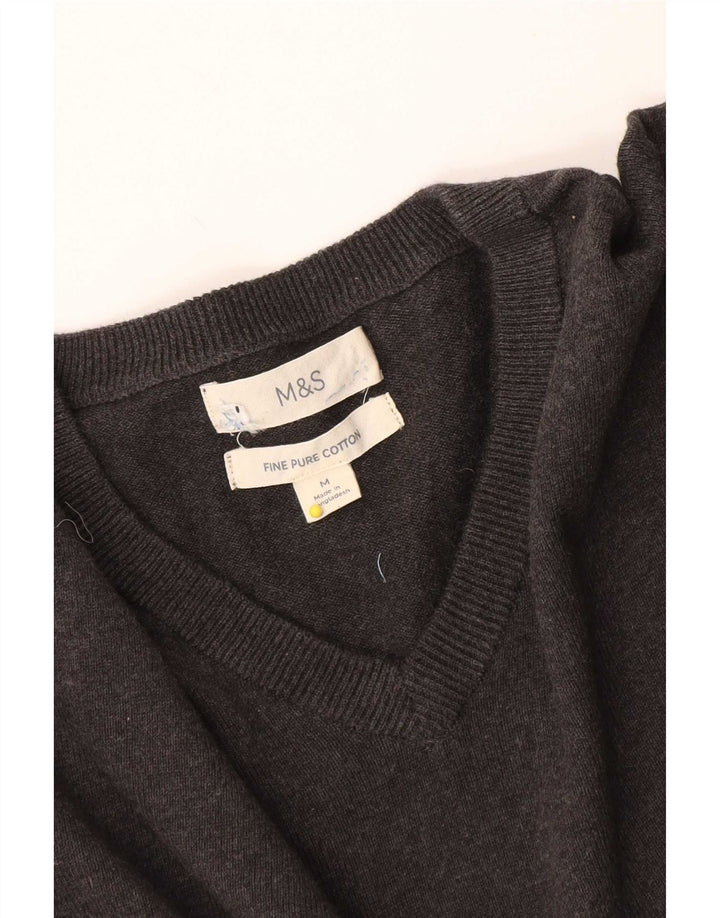 Maglione da uomo con scollo a V Marks & Spencer in cotone grigio medio