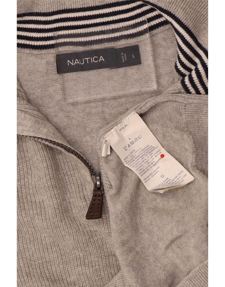 Maglione da uomo Nautica con zip e collo grande in cotone grigio