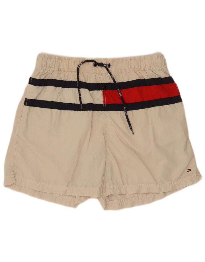 Pantaloncini da bagno da uomo Tommy Hilfiger piccoli in poliestere color block beige