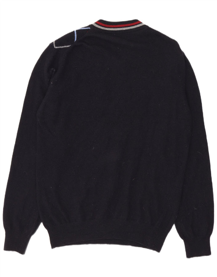Best Company Maglione da uomo con scollo a V medio blu navy a rombi/diamante