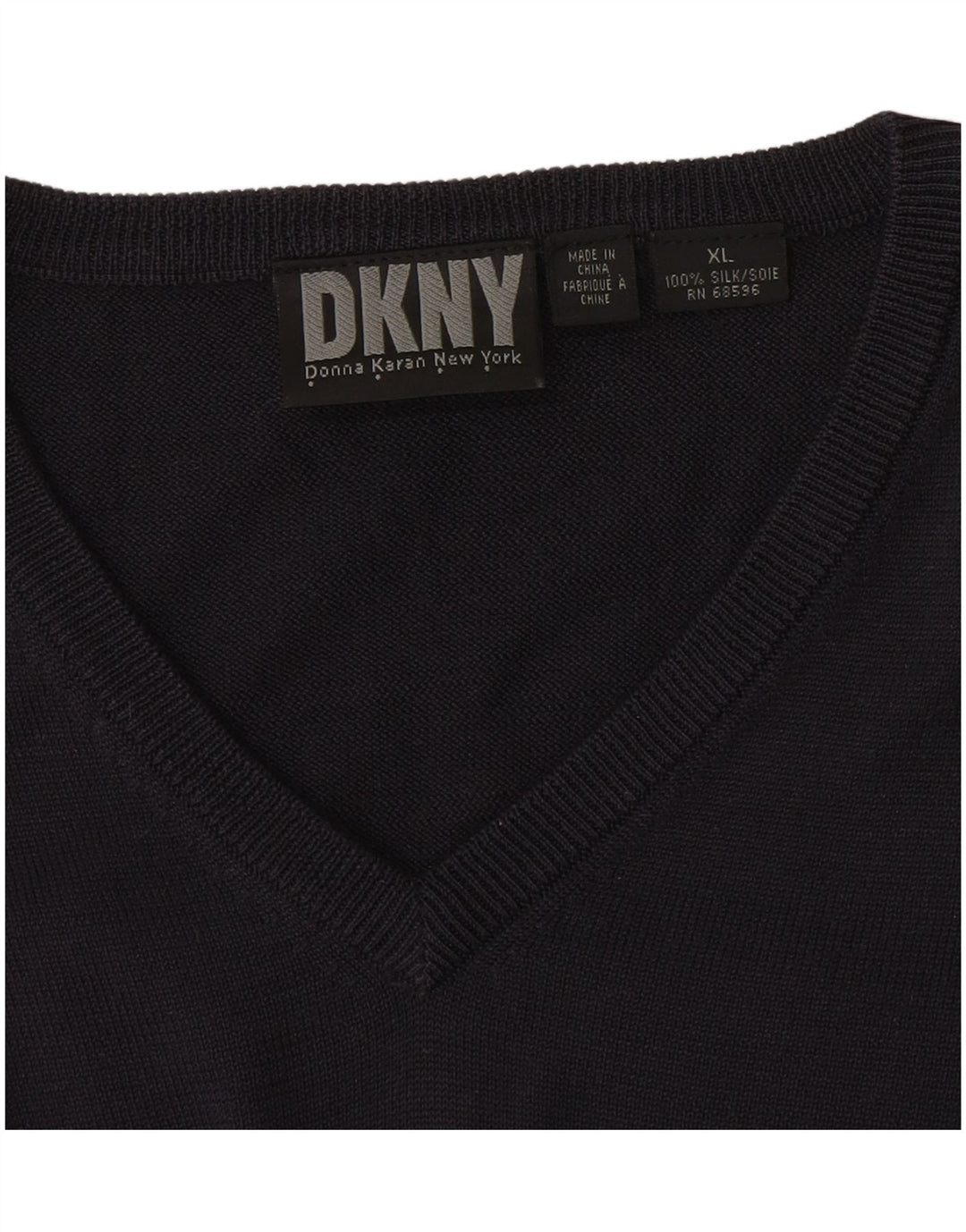 Maglione da uomo Dkny con scollo a V XL in seta blu navy