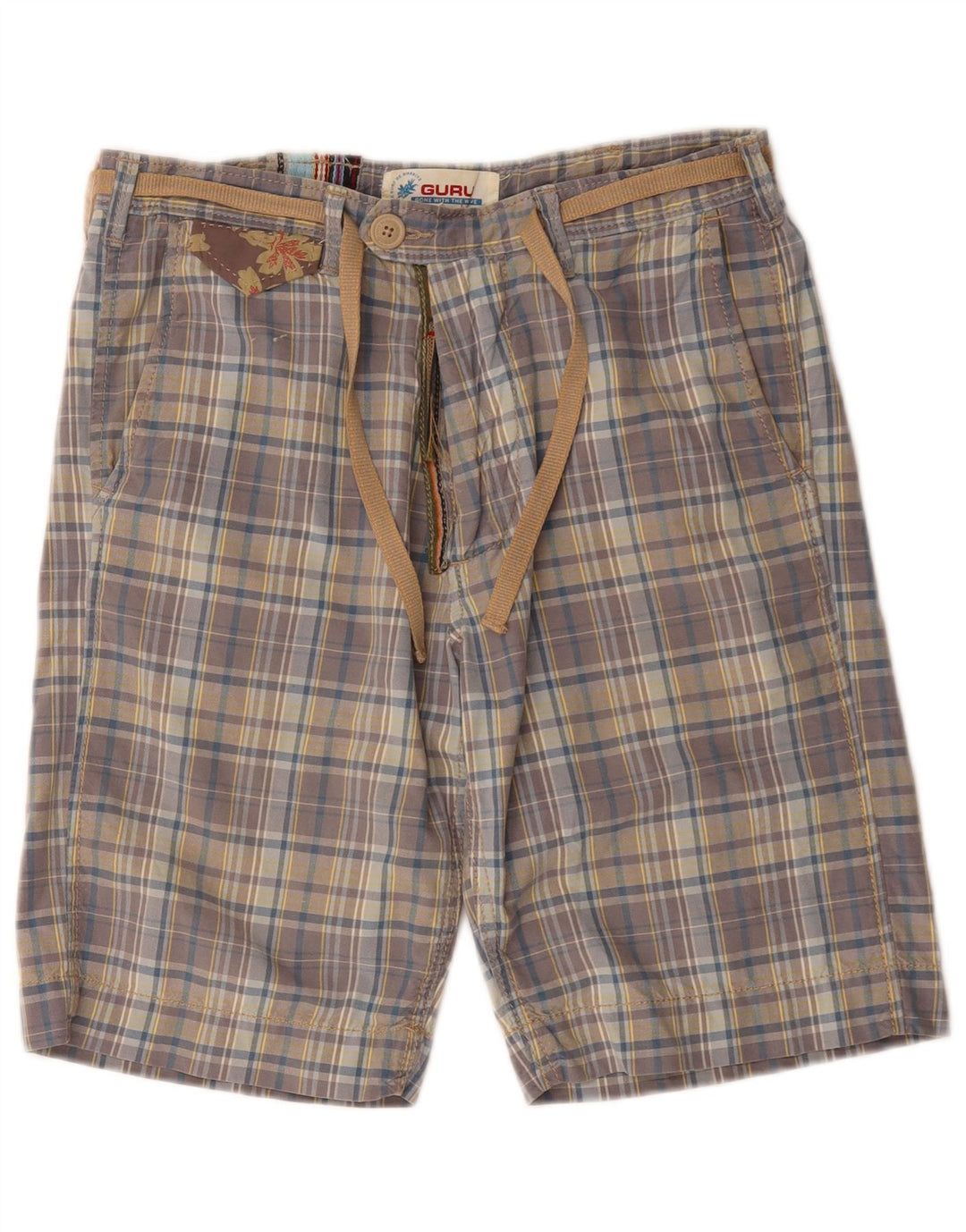 Pantaloncini chino da uomo Guru W30 in cotone a quadri blu medio