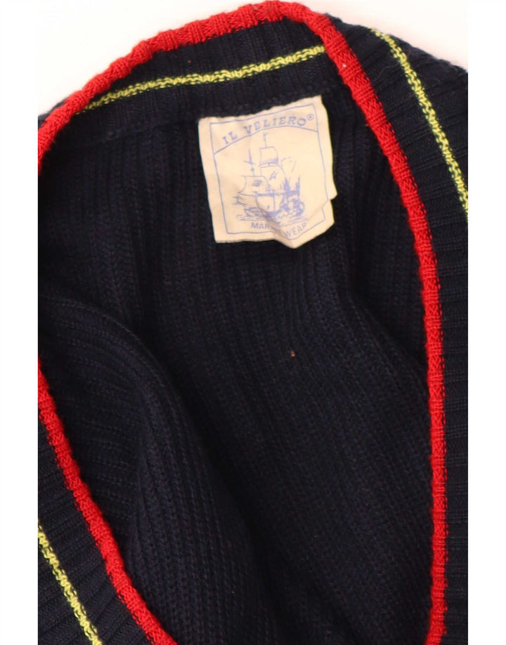 Maglione cardigan da uomo vintage grande lana blu navy