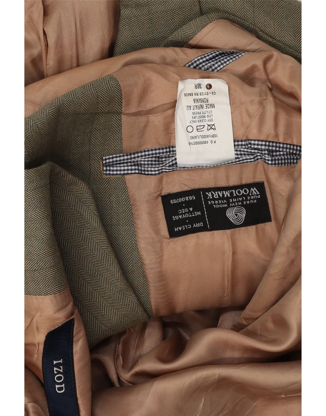 Giacca blazer da uomo a 3 bottoni Izod UK 38 Lana a spina di pesce verde medio