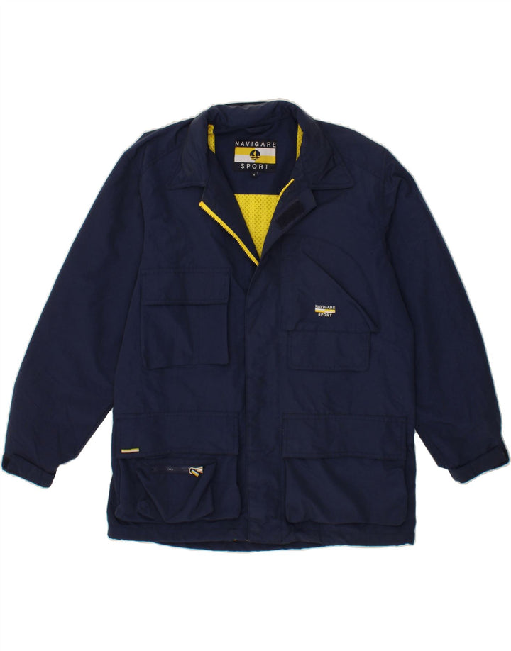 NAVIGARE Mens Hooded Windbreaker Jacket UK 38 Medium Navy Blue Polyamide Vintage Navigare and Second-Hand Navigare from Messina Hembry 