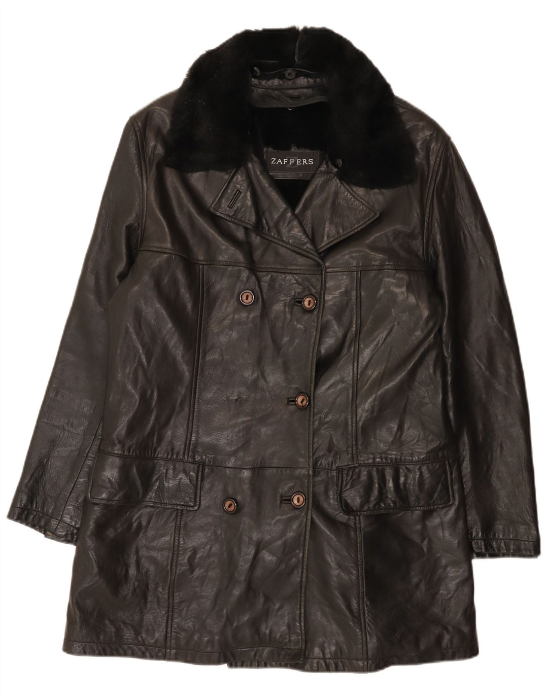 Cappotto in Pelle Doppio Petto da Donna Zaffers IT 42 Medio in Pelle Nera