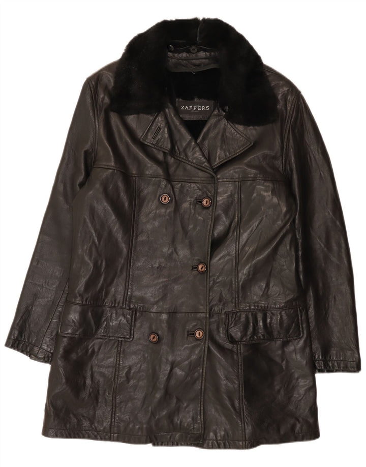 Cappotto in Pelle Doppio Petto da Donna Zaffers IT 42 Medio in Pelle Nera