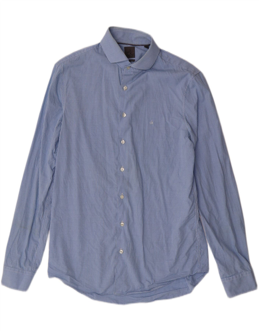 CALVIN KLEIN Mens Fitted Shirt Size 40 15 3/4 Medium Blue Gingham Cotton