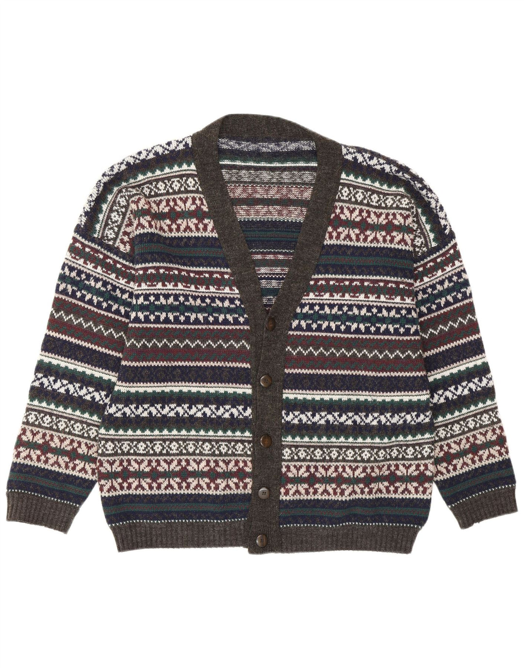 Maglione cardigan vintage da uomo grande multicolore Fair Isle retrò