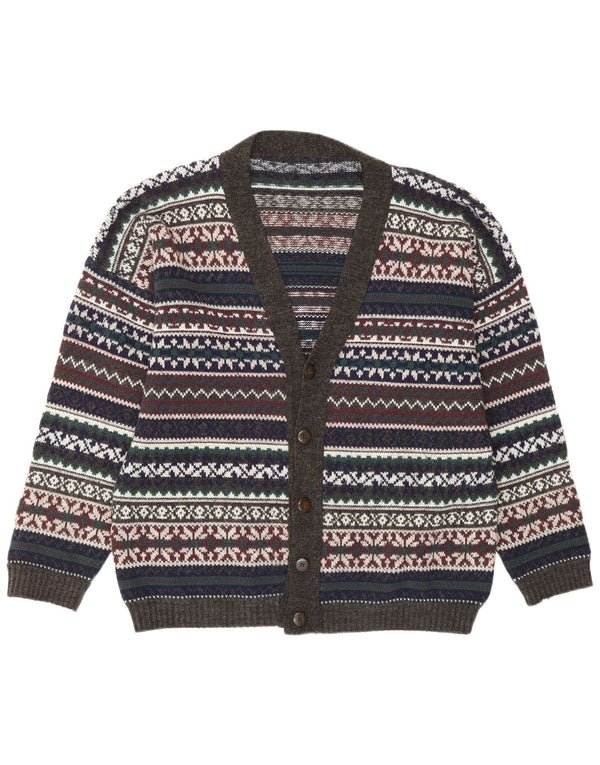 Maglione cardigan vintage da uomo grande multicolore Fair Isle retrò