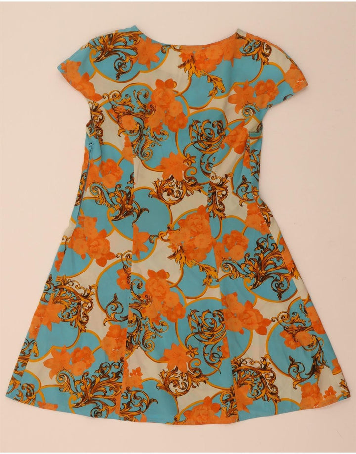 Abito a trapezio da donna vintage UK 12 medio floreale multicolore