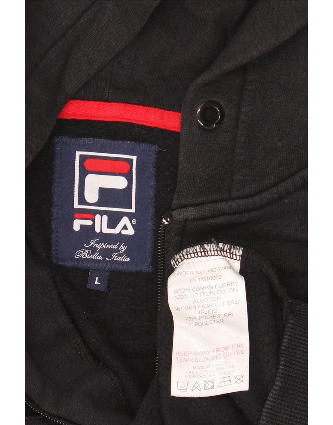Maglione con cappuccio e zip grafica da uomo Fila grande in cotone nero