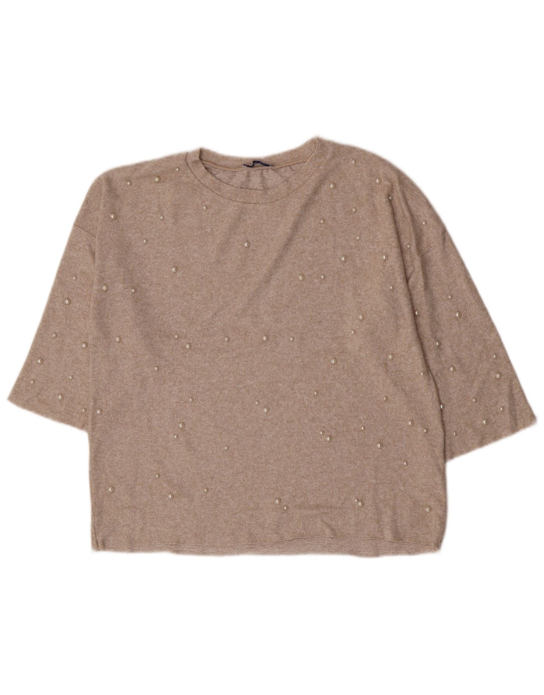 Camicetta Zara da donna con maniche a 3/4 UK 14 Viscosa chiazzata beige medio