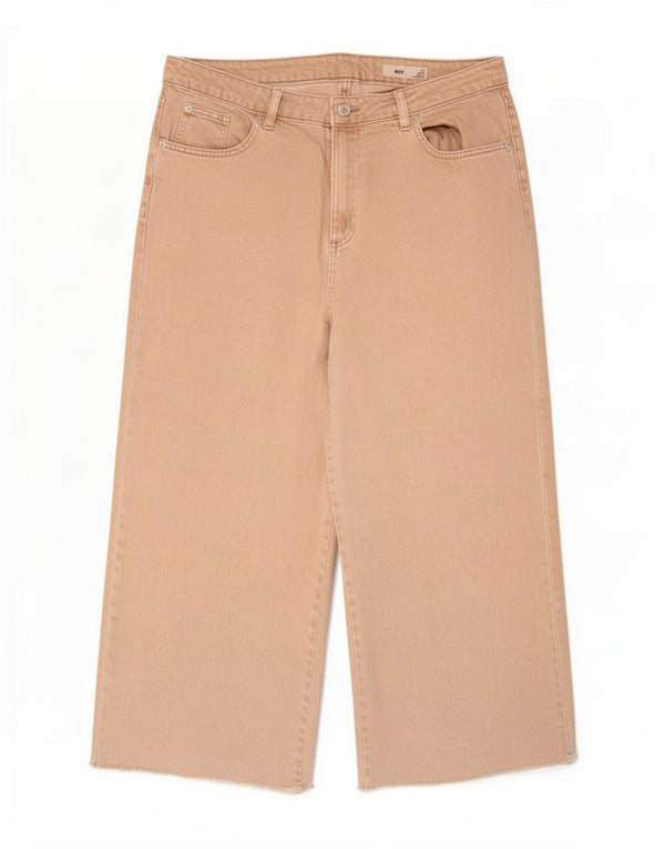 Jeans a gamba larga a vita alta da donna Marks & Spencer UK 14 Large W34 L22 Beige