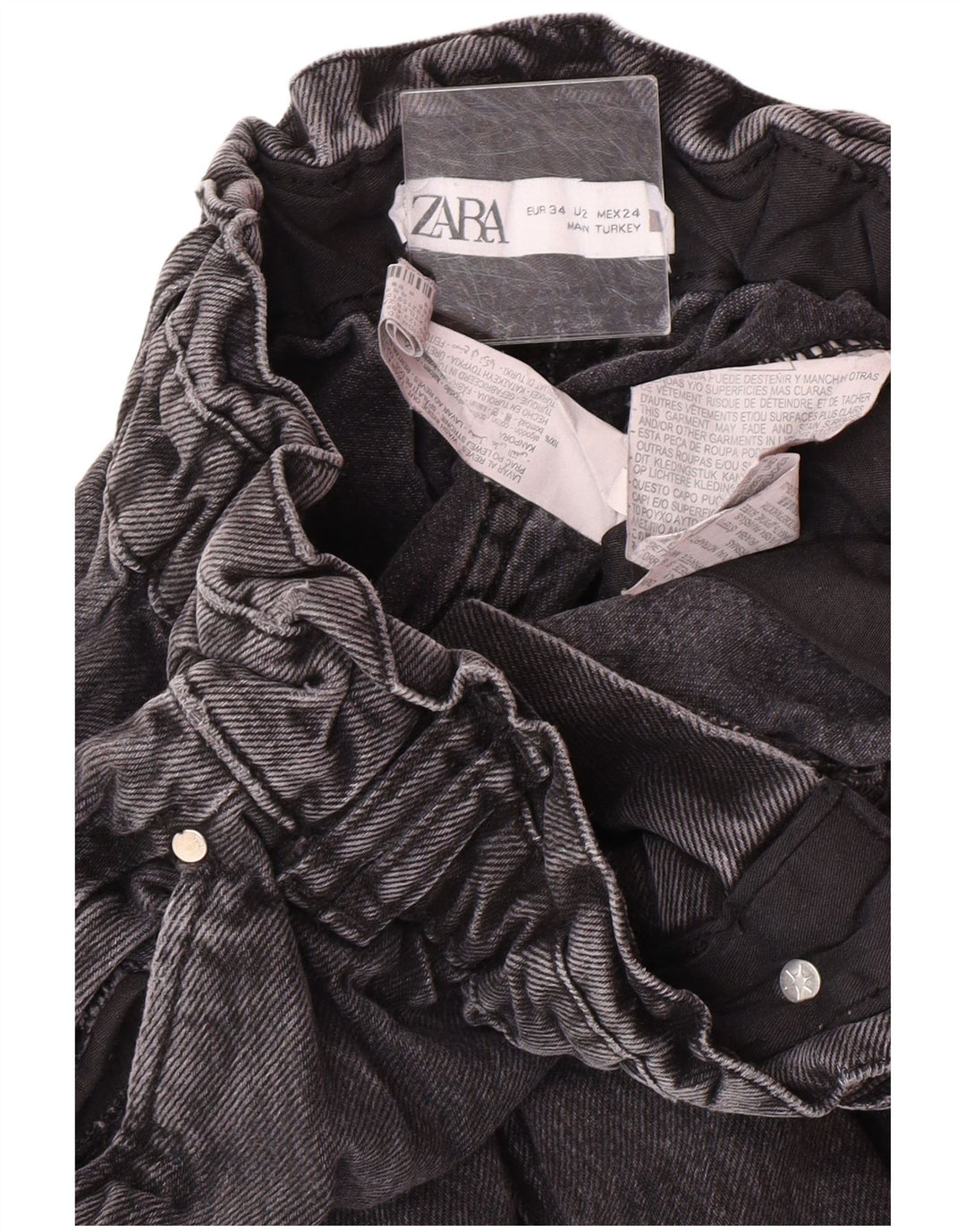 Jeans affusolati a vita alta da donna Zara EU 34 2XS W24 L25 cotone grigio moderno