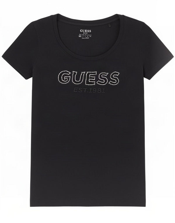 T-shirt grafica da donna Guess Top UK 6 XS cotone nero