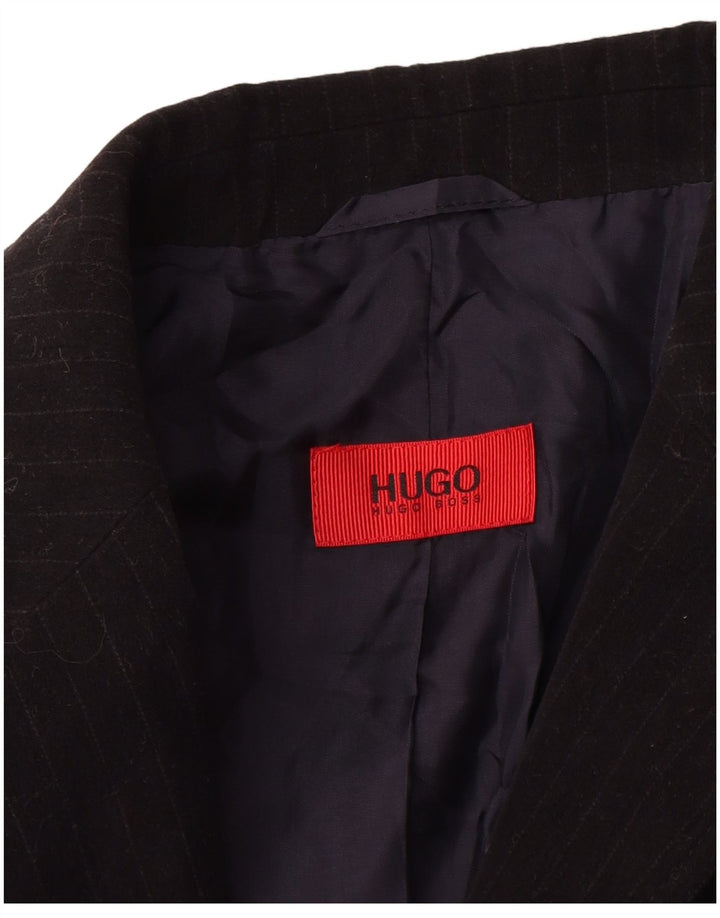 Giacca blazer da uomo a 2 bottoni HUGO BOSS EU 50 grande cotone gessato nero