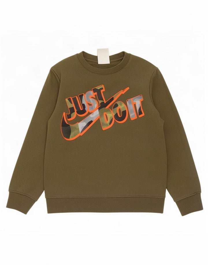 Nike Boys Graphic Sweatshirt Jumper 5-6 Years Medium Khaki Cotton