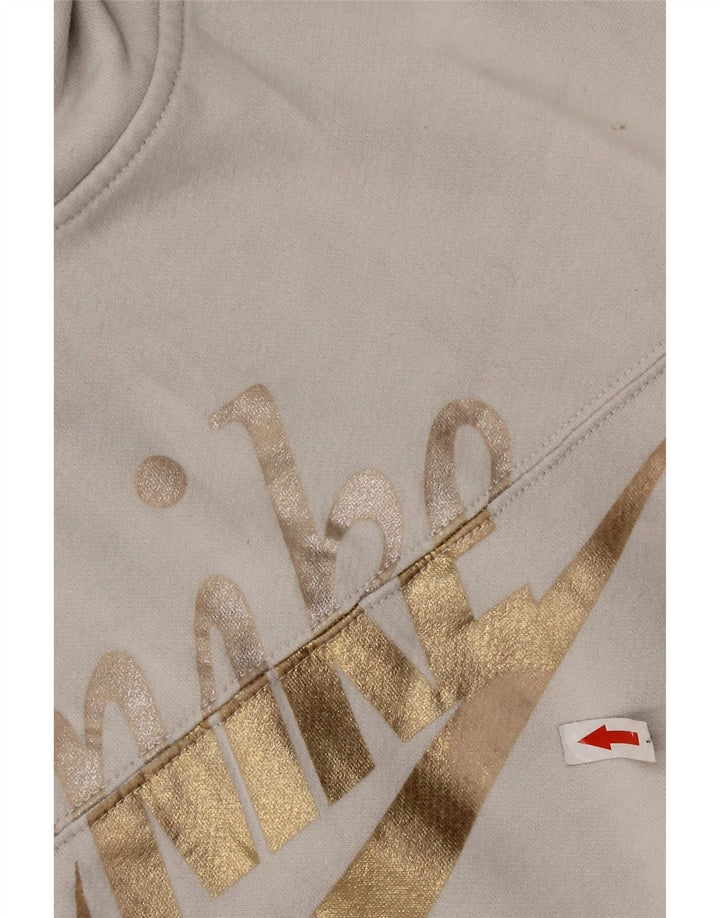 NIKE Felpa con cappuccio grafica corta da donna UK 14 Cotone grigio medio