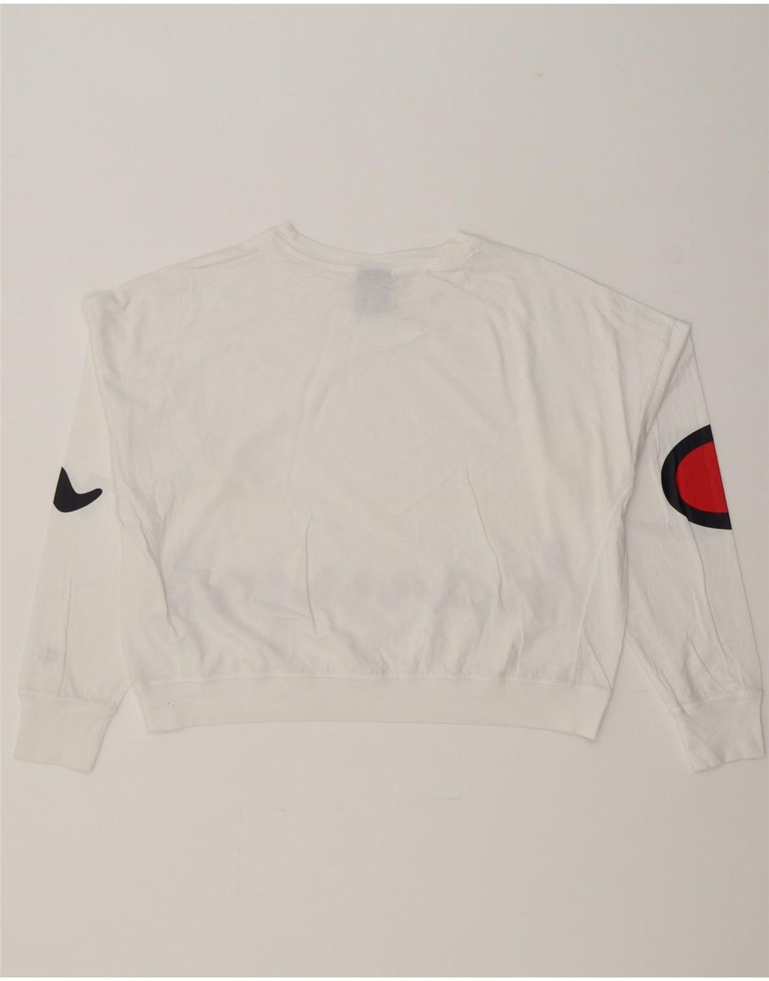 CHAMPION Womens Oversized Graphic Crop Sweatshirt Jumper UK 6 XS White Vintage Champion and Second-Hand Champion from Messina Hembry 