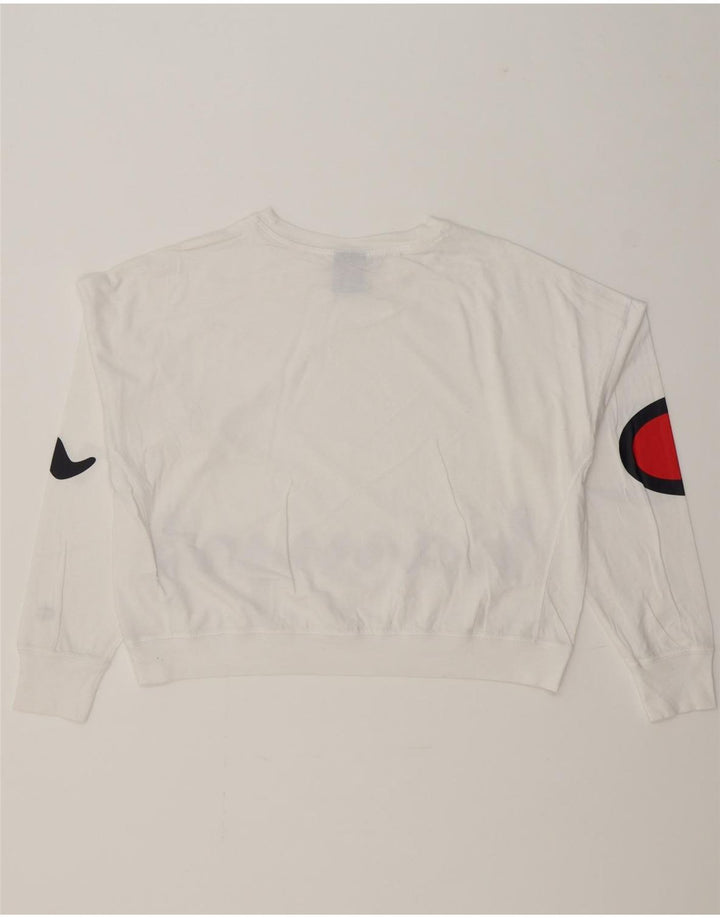 CHAMPION Womens Oversized Graphic Crop Sweatshirt Jumper UK 6 XS White Vintage Champion and Second-Hand Champion from Messina Hembry 