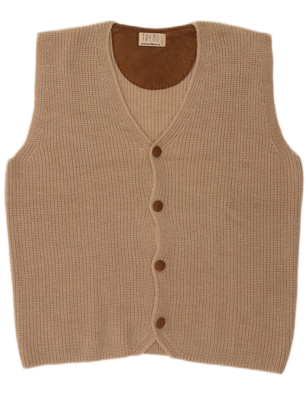 Maglione cardigan senza maniche da uomo Ferrone grande in lana beige
