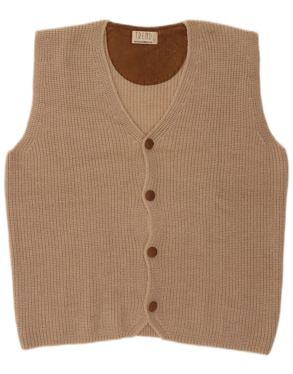 Ferrone Mens Sleeveless Cardigan Sweater Large Beige Wool