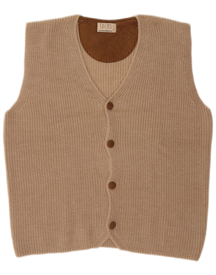 Maglione cardigan senza maniche da uomo Ferrone grande in lana beige
