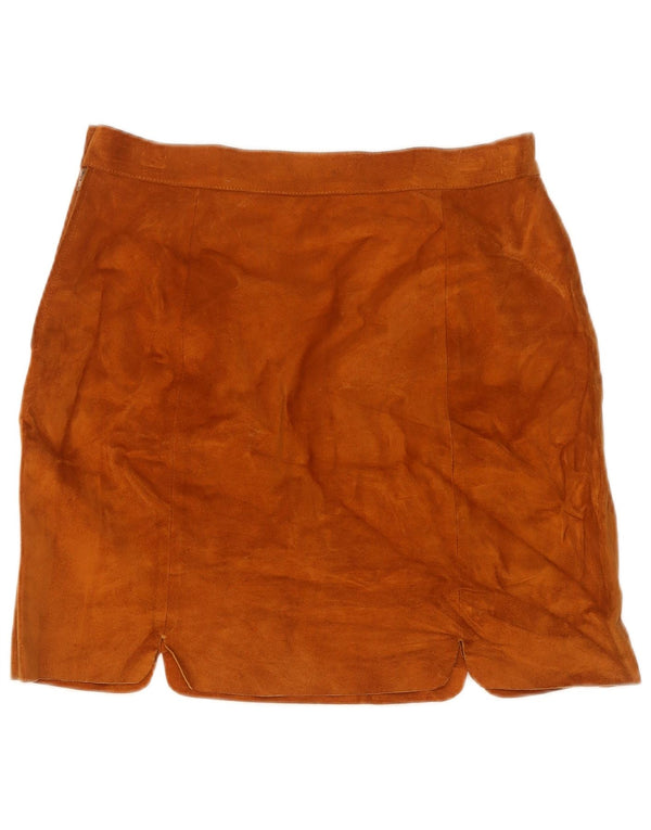 Gonna vintage in pelle scamosciata da donna IT 46 grande W30 in pelle marrone