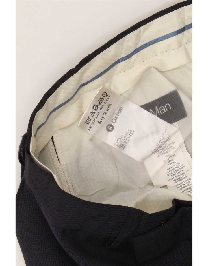 Pantaloni da abito dritti da uomo Marks & Spencer W32 L31 lana blu navy