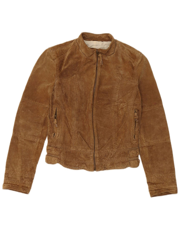 Giacca corta in pelle scamosciata da donna Zara UK 12 in pelle beige media