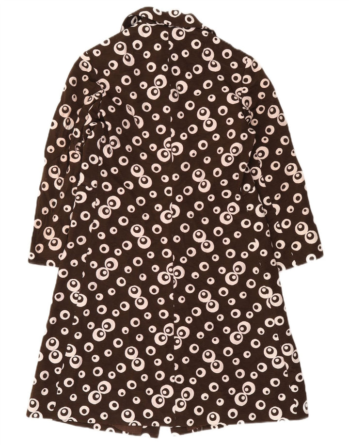 Soprabito da donna vintage UK 10 piccolo marrone geometrico