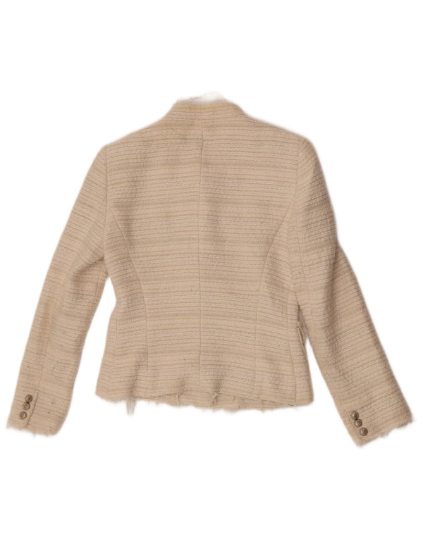 Giacca blazer a 4 bottoni da donna Zara UK 10 piccola bianco sporco